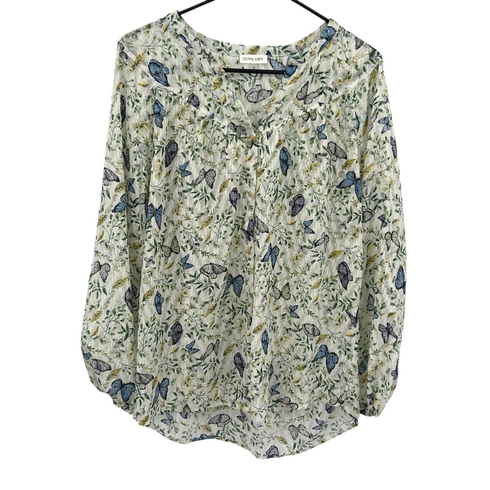 Butterfly Fairy Botanical Blouse M Long Sleeve Ivory Romantic Cottagecore‎